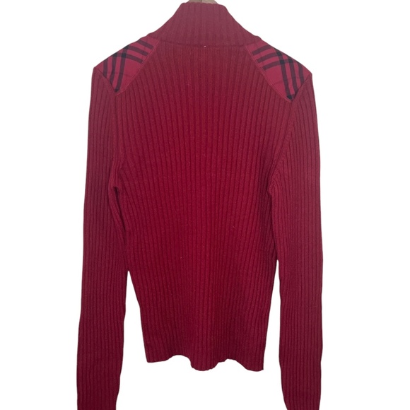 Burberry London Red Merino Wool Ribbed Check Shoulder Sweater S - Picture 3 of 6